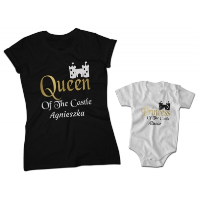 Zestaw Koszulek Rodzinnych Dla Mamy i Córki Queen / Princess of the castle + imię